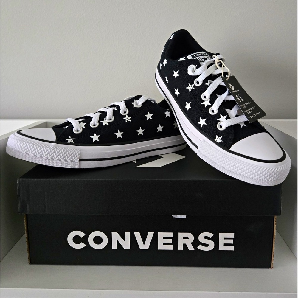 Converse CTAS Street Slip Low Top Sneakers Black/White Stars Girls Boys 4.5Y